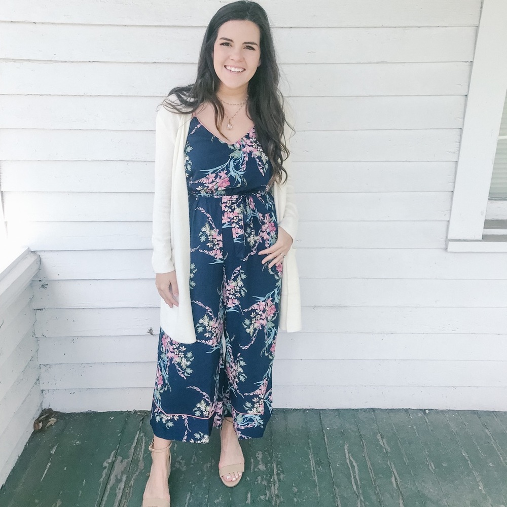 Leith Navy Blue Floral Jumpsuit Small